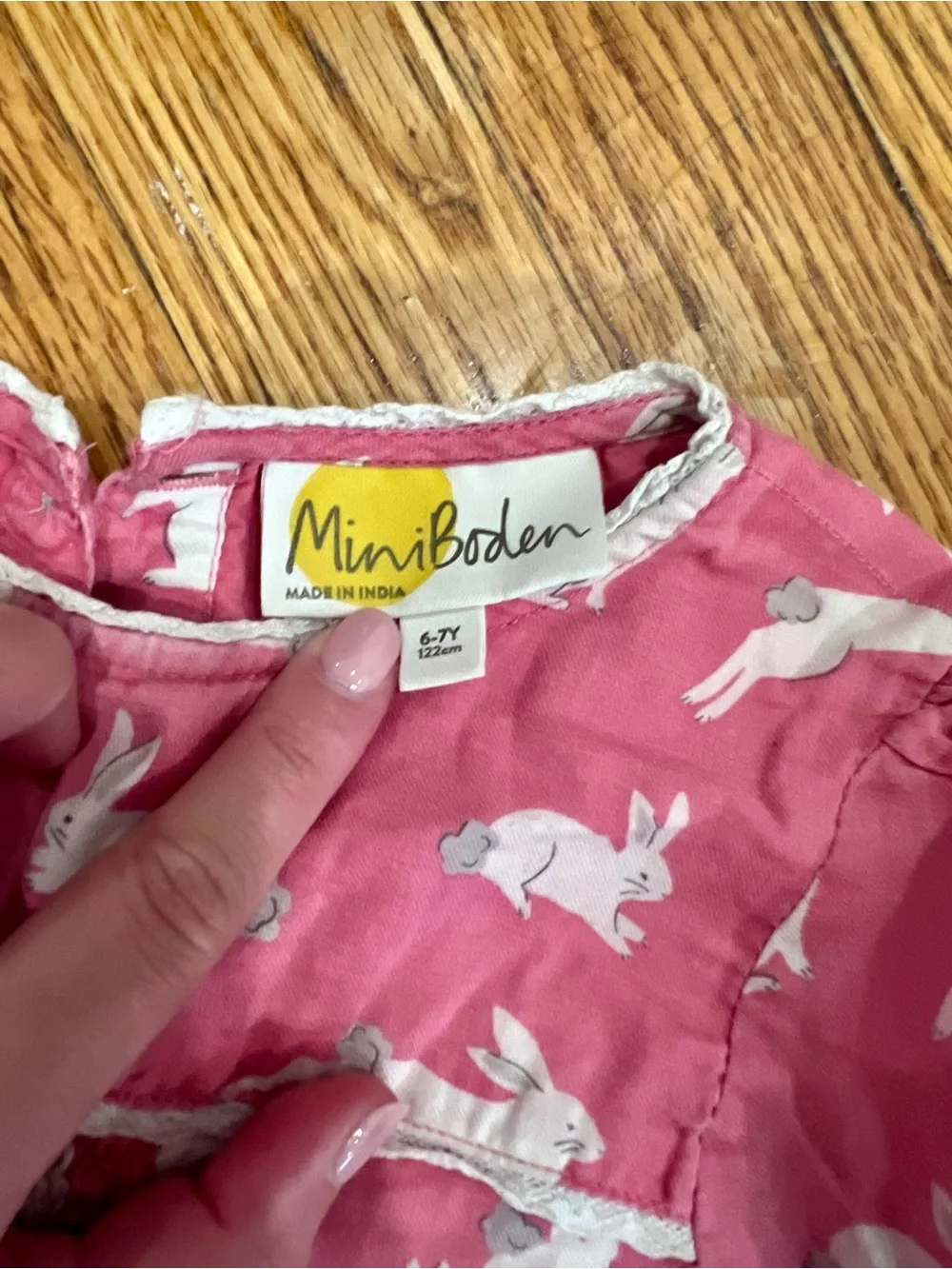 Mini Boden Girls Pink Bunny Rabbit Print Cotton Tunic Top 6-7Y 122cm